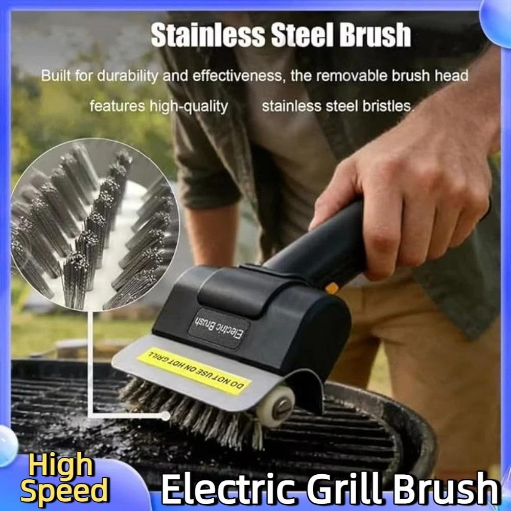 Limpiador de parrilla de barbacoa, cepillo de rodillo de alta velocidad de acero inoxidable, herramienta recargable por USB inalámbrico para rejillas de barbacoa al aire libre con 1 cabezal de cepillo