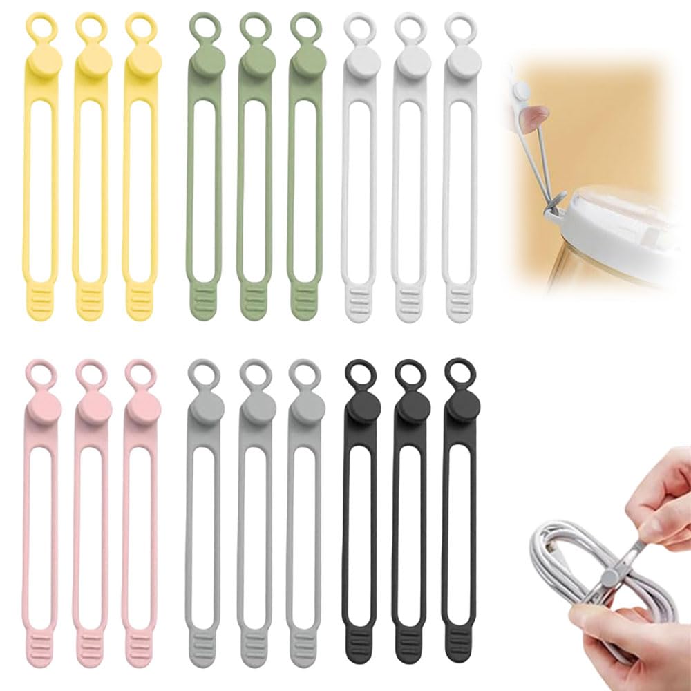 18 Pcs Silicone Cable Ties 2026 New Reusable Data Cable Organizer Wire Organizers Multipurpose Elastic Cord Wraps Cable