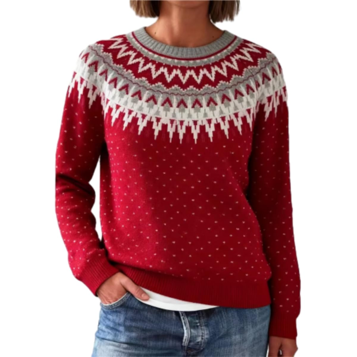 Womens Nordic Pattern Knit Sweater Fair Isle Geometric Pullover Cozy Fall and Winter Holiday Sweater Top