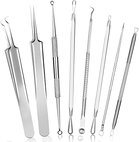 Fluco Kit de herramientas para eliminar puntos negros 8 piezas de extractor de comedona de puntos negros para nariz cara extracción de puntos