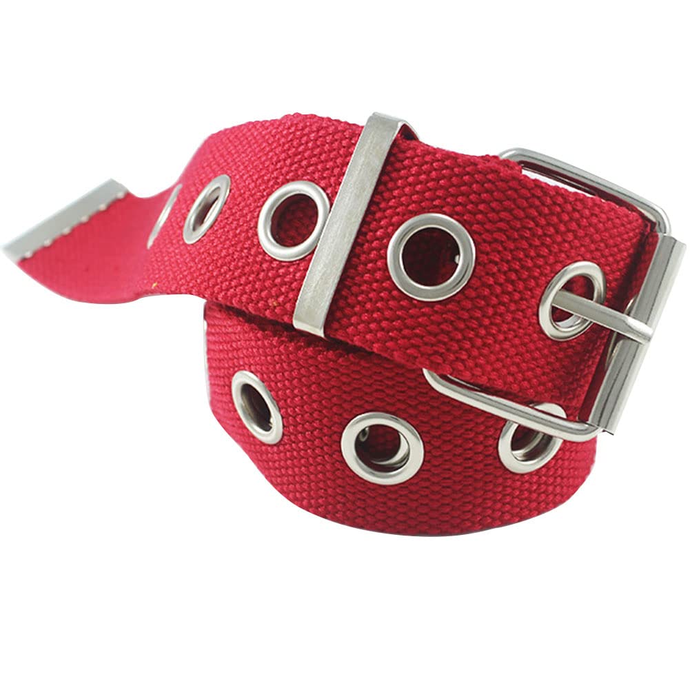 Xiinxigo Unisex Red Canvas Belts For Men & Women, Hole Grommet Webbing Waist Belt For Jeans,,130 Cm