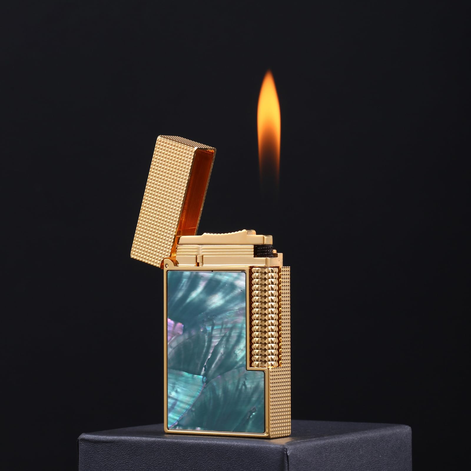 Encendedor de butano, decoración de carcasa de cobre, encendedor de gabardina de encendido deslizante lateral para hombres, para padres y maridos