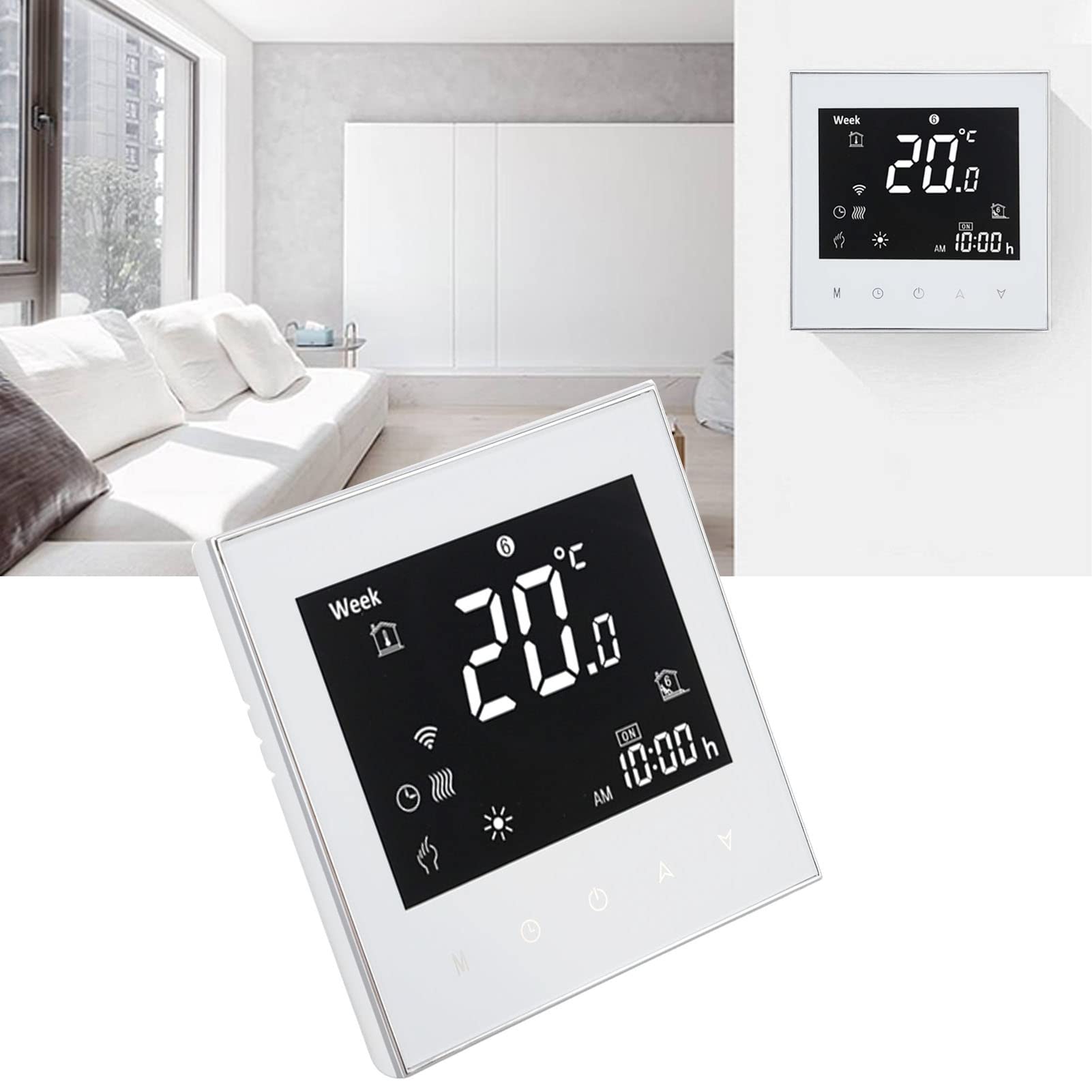 Termostato Inteligente Programable con Pantalla Táctil LCD, Dispositivo de Calefacción para Uso Doméstico, Blanco, 95-240V
