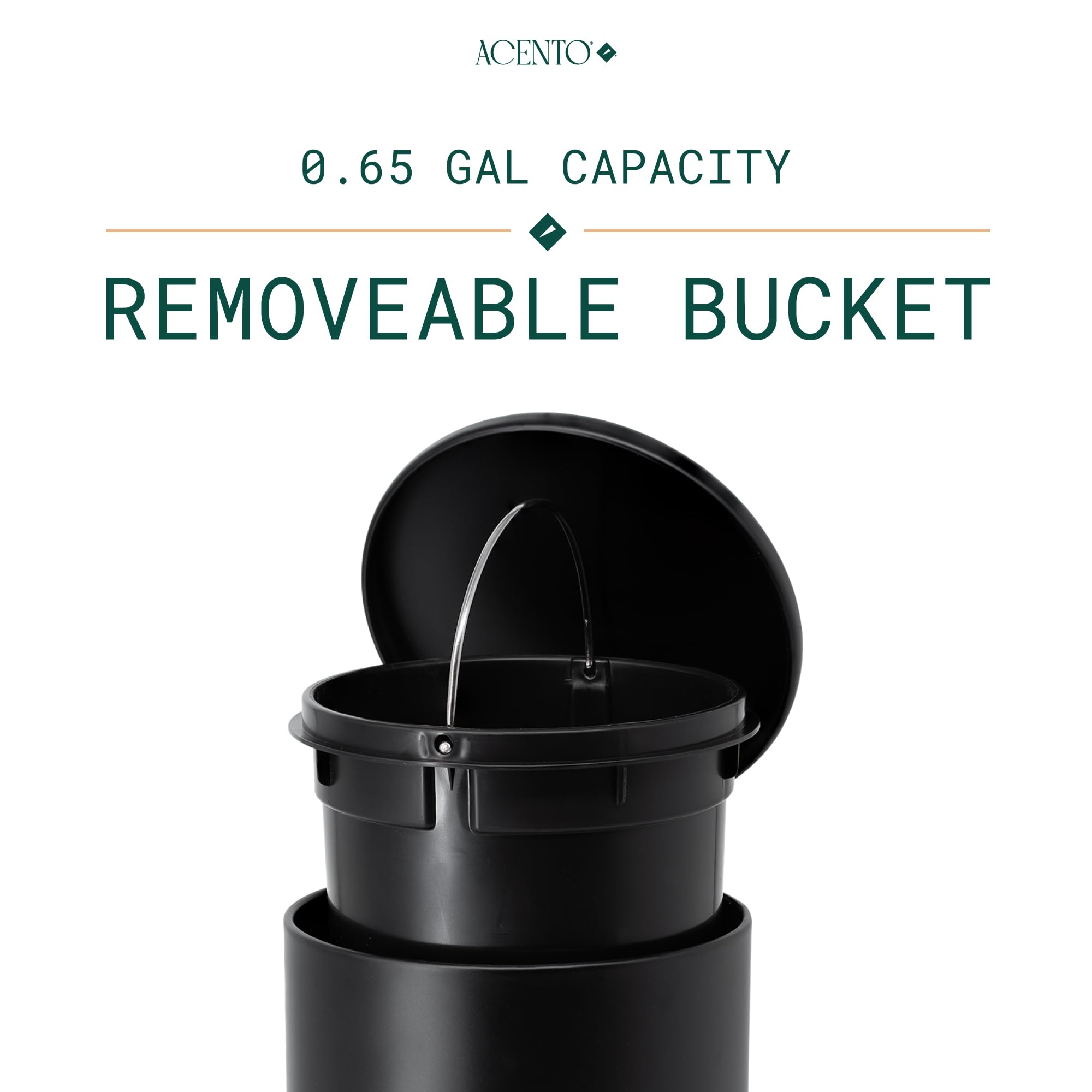 ACENTO 0.65 Gallon / 3 Liter Mini Waste Bin, Round Trash Can with Soft Close Lid & Step Foot Pedal, Garbage Can for Bedroom, Bathroom, Office, Matte Black