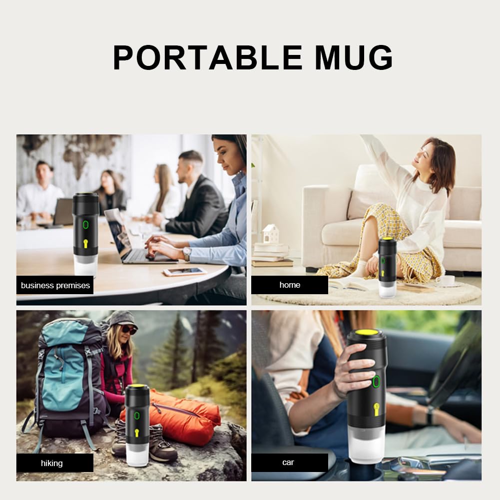 Cafetera portátil expreso, 3 en 1 de viaje recargable de 12 V, compatible con cápsulas, cafetera eléctrica inalámbrica para camping, viajes, RV, senderismo, oficina (Negro)