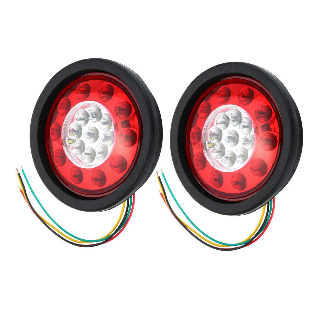 Okrągłe światło hamowania LED, 4 x 4,37 cala 19 LED czarne gumowe światło hamowania tylne kierunkowskazy kierunkowskazu lampa sygnałowa hamulca pasuje do samochodu ciężarowego (kolor żółty LED)