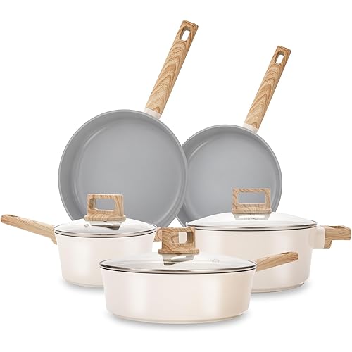 KOCH SYSTEME CS Nonstick Ceramic Cookware Set, 8 Piece Pots and Pans Set with Stay-Cool Handles, Non-toxic Ceramic Kitchen Cooking Set, Induction Compatible Dishwasher Safe, PFAS and PFOA Free, 8pcs