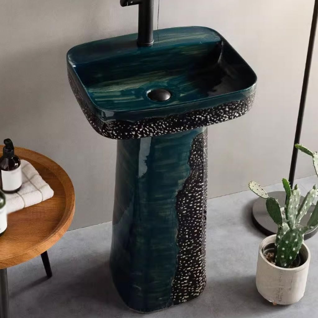 Bathroom Countertop Vessel Sink Courtyard Retro Vertical Basin Home Bathroom Ceramic Wash Balcony Pedestal Sink Vanity
