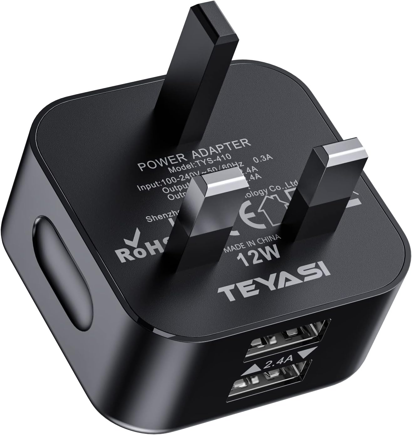 Dual USB Plug Charger UK,TEYASI USB Plug Adapter UK,5V/2.4A Double USB Wall Mains Charger with Smart IC Charging Technology for iPhone 13/12/11/10/Xs/XS Max/XR/X/8/7/6/5,iPad,Samsung,Phone etc