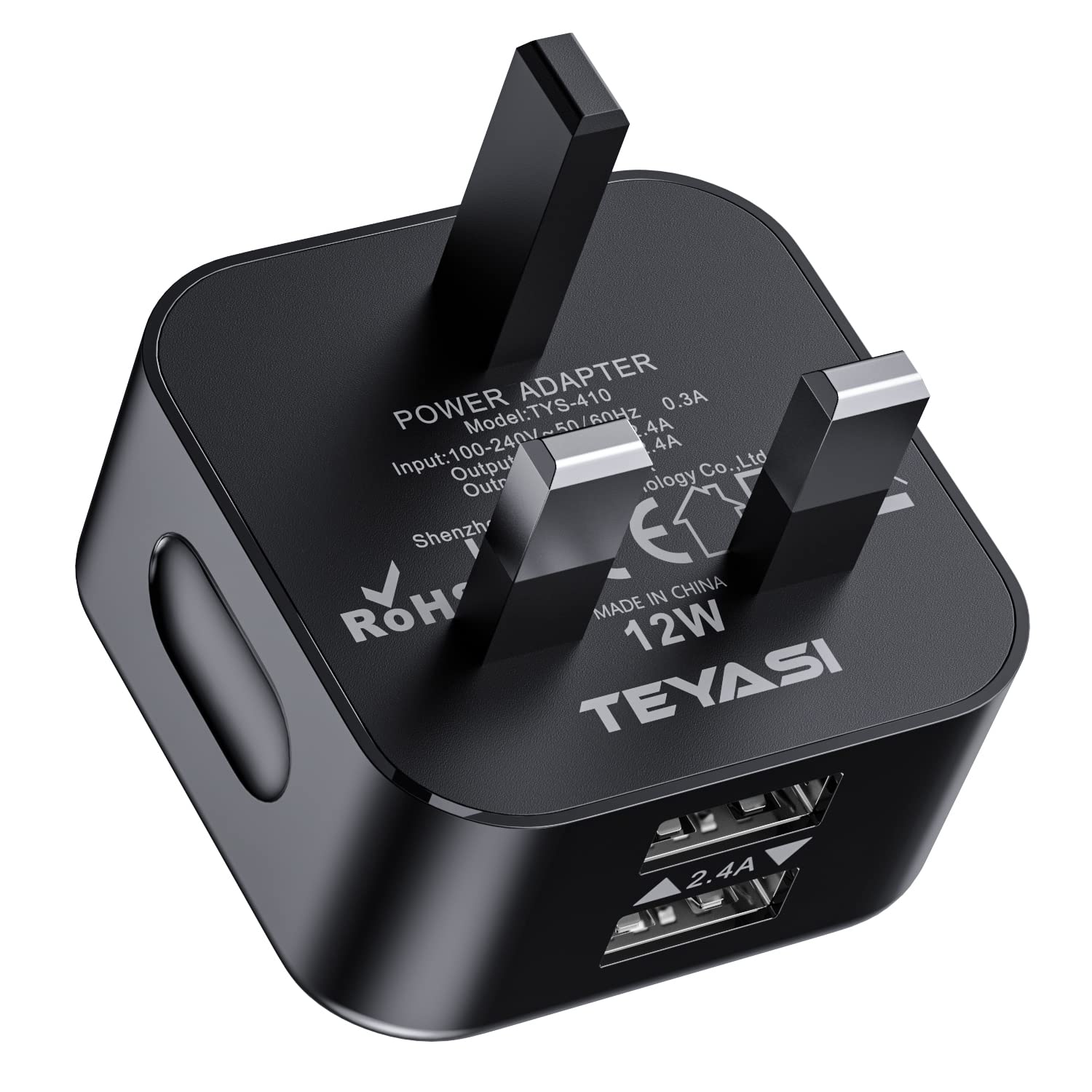 Dual USB Plug Charger UK,TEYASI USB Plug Adapter UK,5V/2.4A Double USB Wall Mains Charger with Smart IC Charging Technology for iPhone 13/12/11/10/Xs/XS Max/XR/X/8/7/6/5,iPad,Samsung,Phone etc