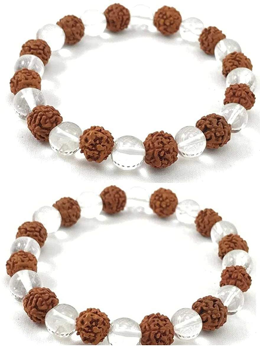 REBUYClear Quarz Crystal And Rudraksha 8 mm Combo Bracelet For Men And Women