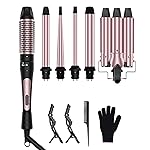 6 in 1 Wand Curling Iron, 3 Barrel Curling Iron Set with Thermal Brush (1.5) and 5 Interchangeable Ceramic Wand Curler (0.35-1.25), 2 Temp Heating Setting, Christmas Birthday Gifts for Women