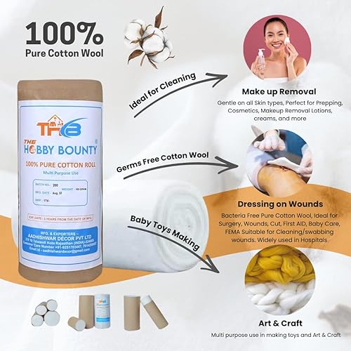 Miniatura 2 de Rollo de algodón puro 100% de alta absorción, bola de algodón enrollado suave, multiusos, para removedor de maquillaje, salón de belleza, cuidado