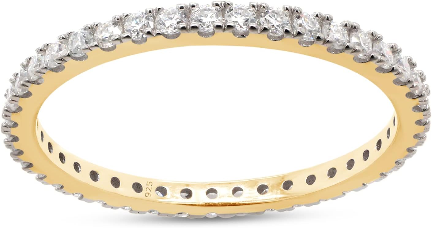 SAVEARTH DIAMONDS 1/2 cttw Round Cut Lab Created Moissanite Diamond Full Eternity Stackable Band Ring For Women In 14K Gold Over Sterling Silver (VVS1 Clarity, 0.50 Cttw)