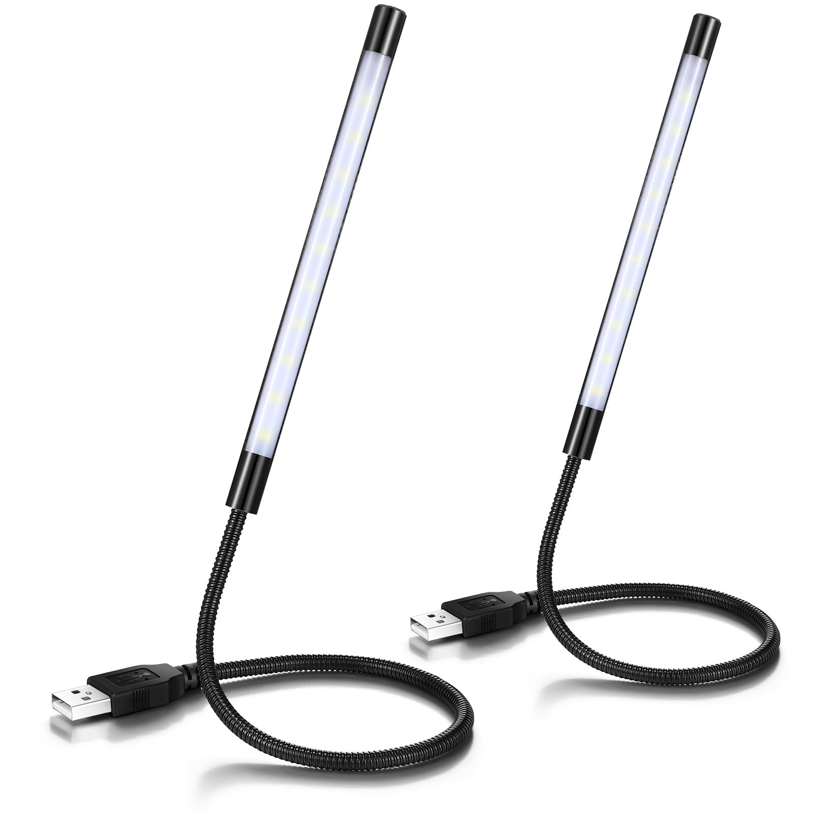 Azonee 2 Pieces USB LED Light for Laptop Keyboard, Gooseneck Flexible Stick Dimmable Lamp With Touch Switch for Reading Book (Black)