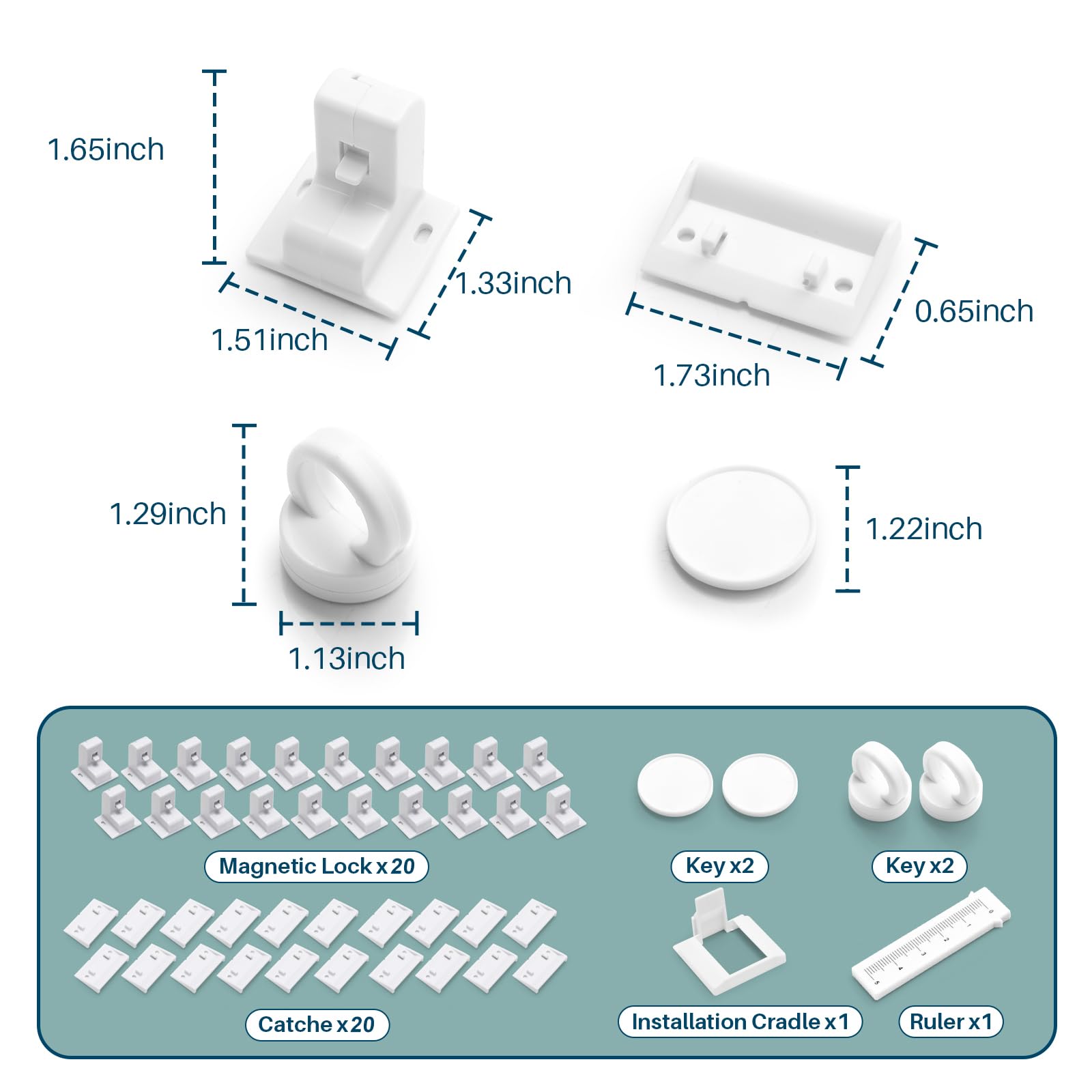 Inaya Magnetische Schrankschlösser für Babysicherung, 20 Schlösser & 2 Schlüssel, kindersichere Magnetschlösser für Schränke und Schubladen, mit unsichtbarem Design, 3M-Kleber für einfache
