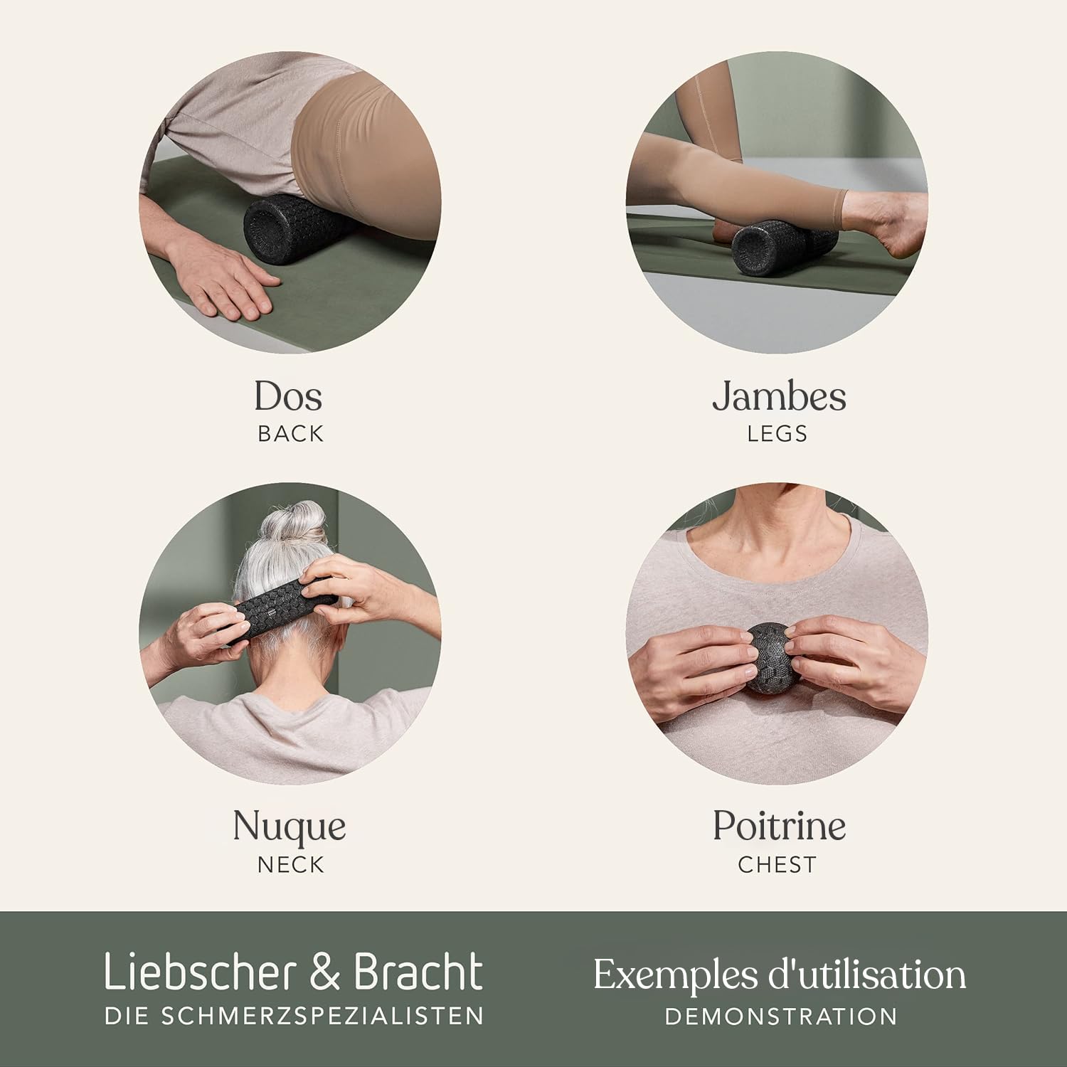 Kit de massage Liebscher & BrachtRouleau et boule fascia (2 pièces chaque) pour le développement des muscles, du tissu conjonctif et du métabolisme avec des exercices détaillés sur DVD.