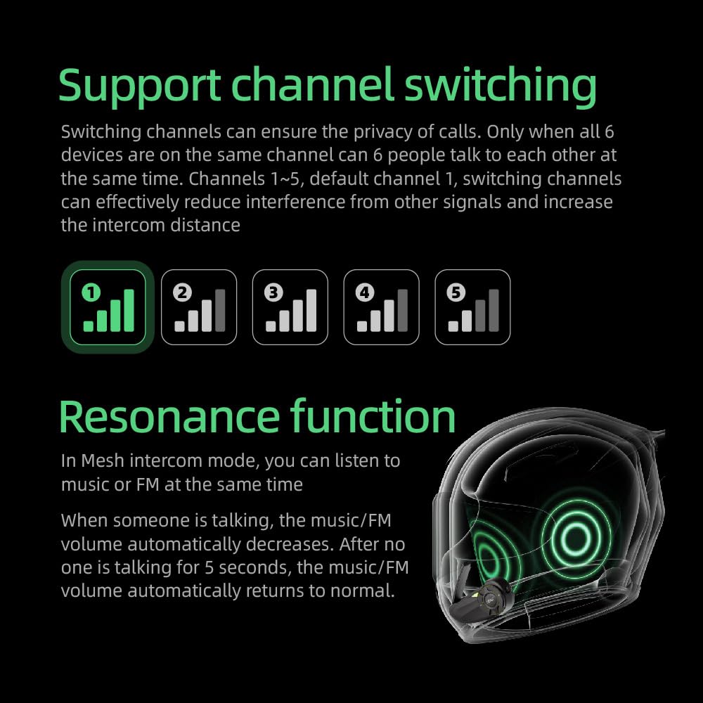 Q8 Motocicleta Casco Bluetooth Intercom Auriculares,Mesh 3.0 Grupo Sistema de Intercomunicación con el intercambio de música y IP67 resistente al agua para 6 pilotos Grupo de conversación (1 Pieza)