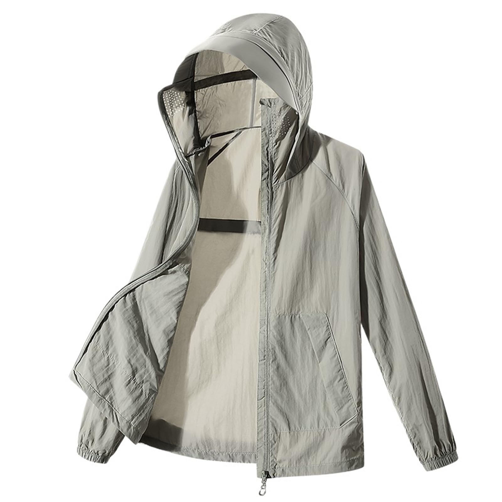 Chaqueta cortavientos para hombre Chaqueta ligera de verano con capucha y cremallera completa protección solar manga larga for hombre, for senderismo, pesca exteriores, ropa calle