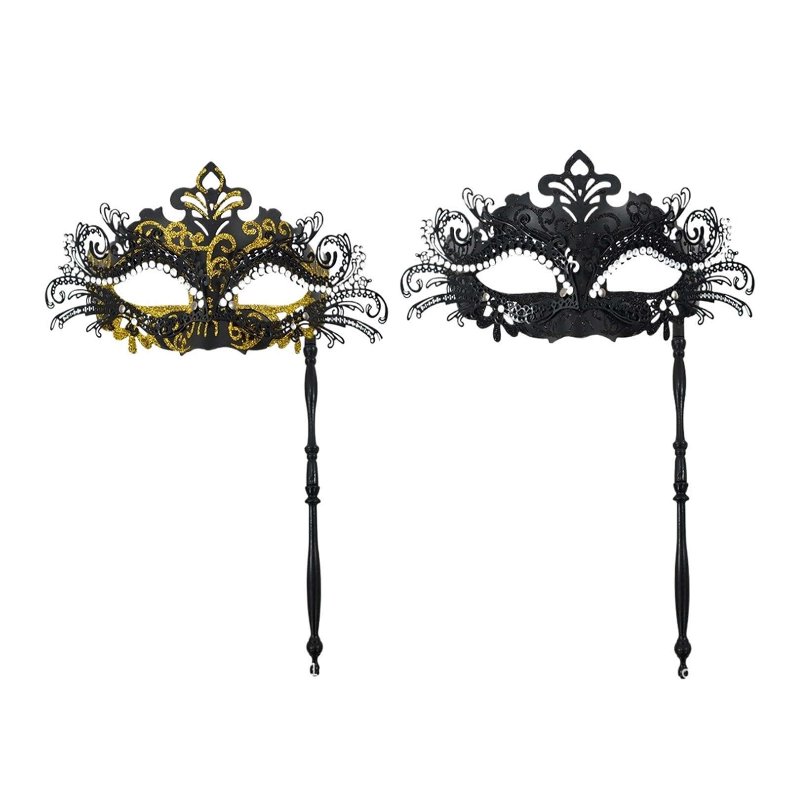 MLYPRU Masquerade Mask for Women with Stick, Masquerade Ball Masks with Rhinestones Couples Mardi Gras Mask for Halloween Venetian(Set I)