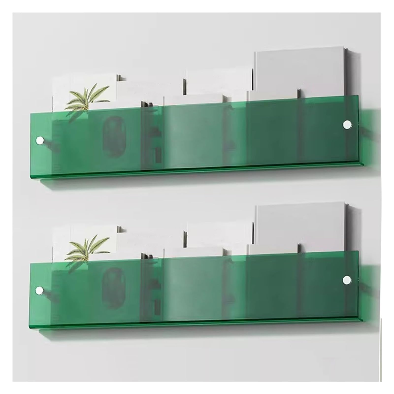 2Er-Pack Schwebende Acryl-Prospekthalter, Wandmontierter Zeitschriftenständer Für Homeoffice, Wartezimmer/Empfangsbereich/Lounge/Schönheitssalon, Transparenter Prospektst-Green-L 100cm/39.3in