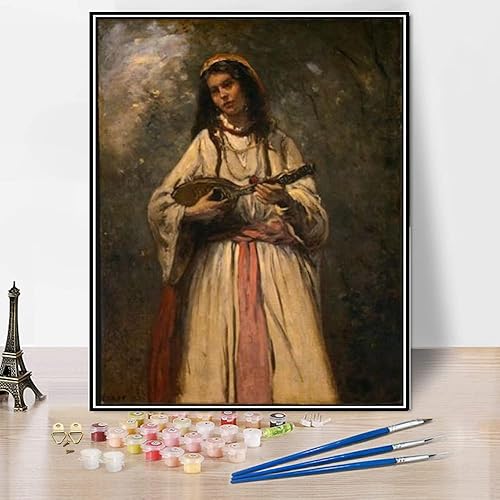 Pintura numérica para adultos gitana con mandolina pintura por Camille Corot DIY pintura al óleo por números Kits