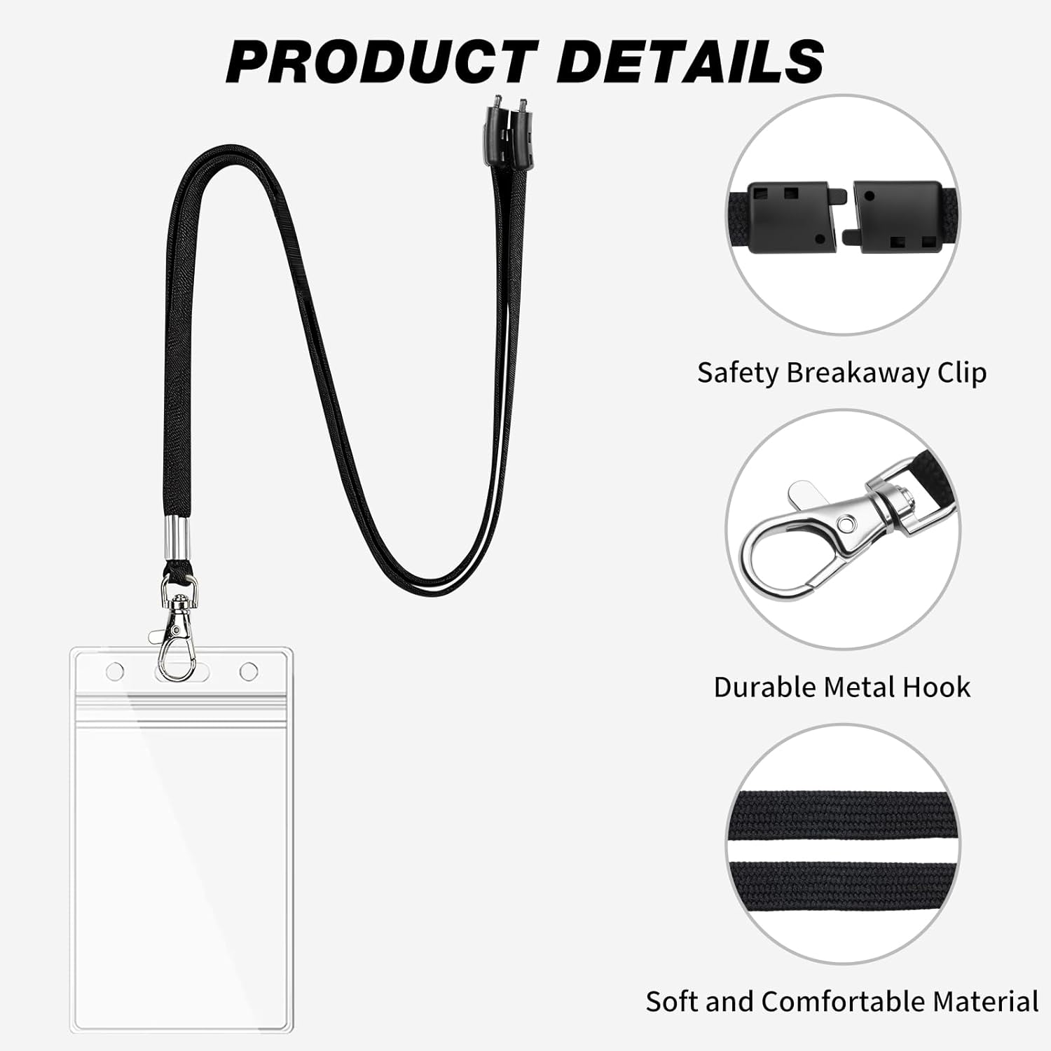 WEZEBEL 24-Pack Black Breakaway Lanyards with Vertical ID Badge Holders, Soft Polyester Neck Lanyards with Safety Clasp for Office, School, Cruise, Travel, Events