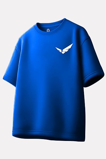 Ishkart Men's Oversized T-Shirt, 100% Cotton, Round Neck, Short Sleeve, Eagle Print on Chest and Back, Casual Summer Wear