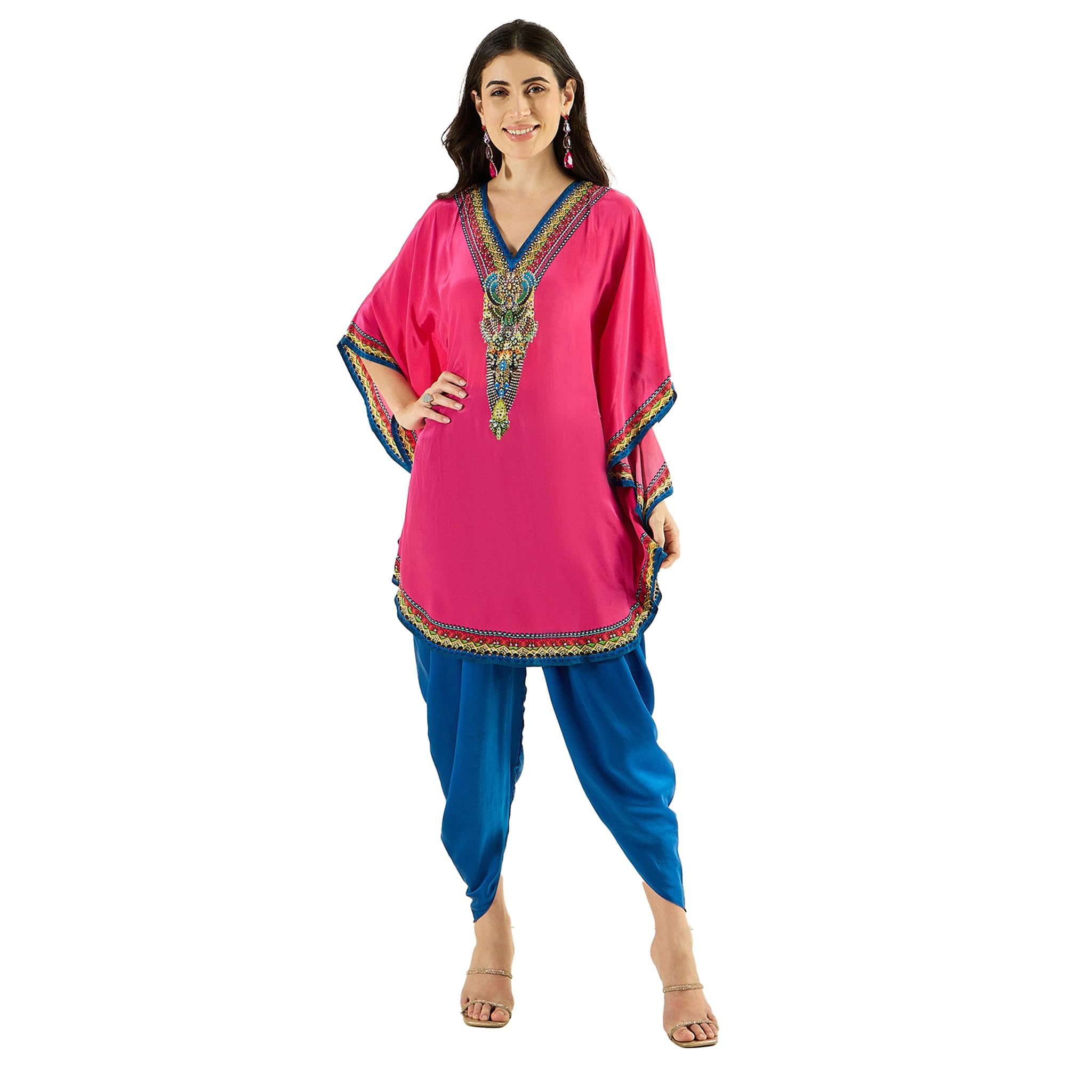 Raspberry Pink Embellished Tunic in Viscose Crepe for Women by Ramola Bachchan-image-15