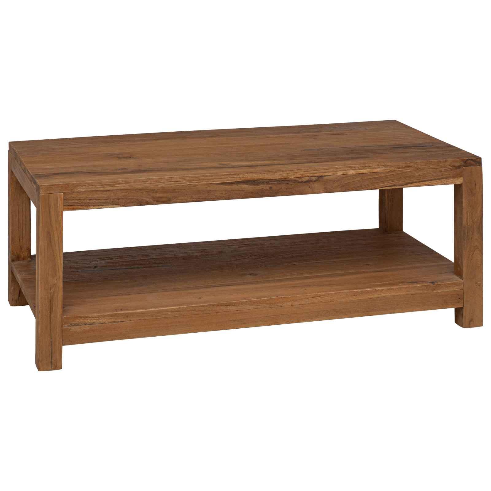 Tavolino da salotto naturale, 100 x 50 x 40 cm, in legno massiccio di teak, con vano portaoggetti, tavolino da salotto, design robusto per ambienti accoglienti