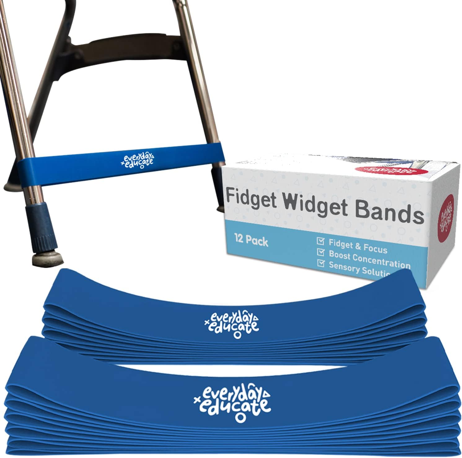 Chair Bands with Fidgety Feet – 12 Pack Anti Slip Chair Bands for Classroom Chairs, Feety Bands, Sensory Flexible Bands, ADHD Chair Bands for kids - Anti-Snap Bands for Desk and Seats Blue