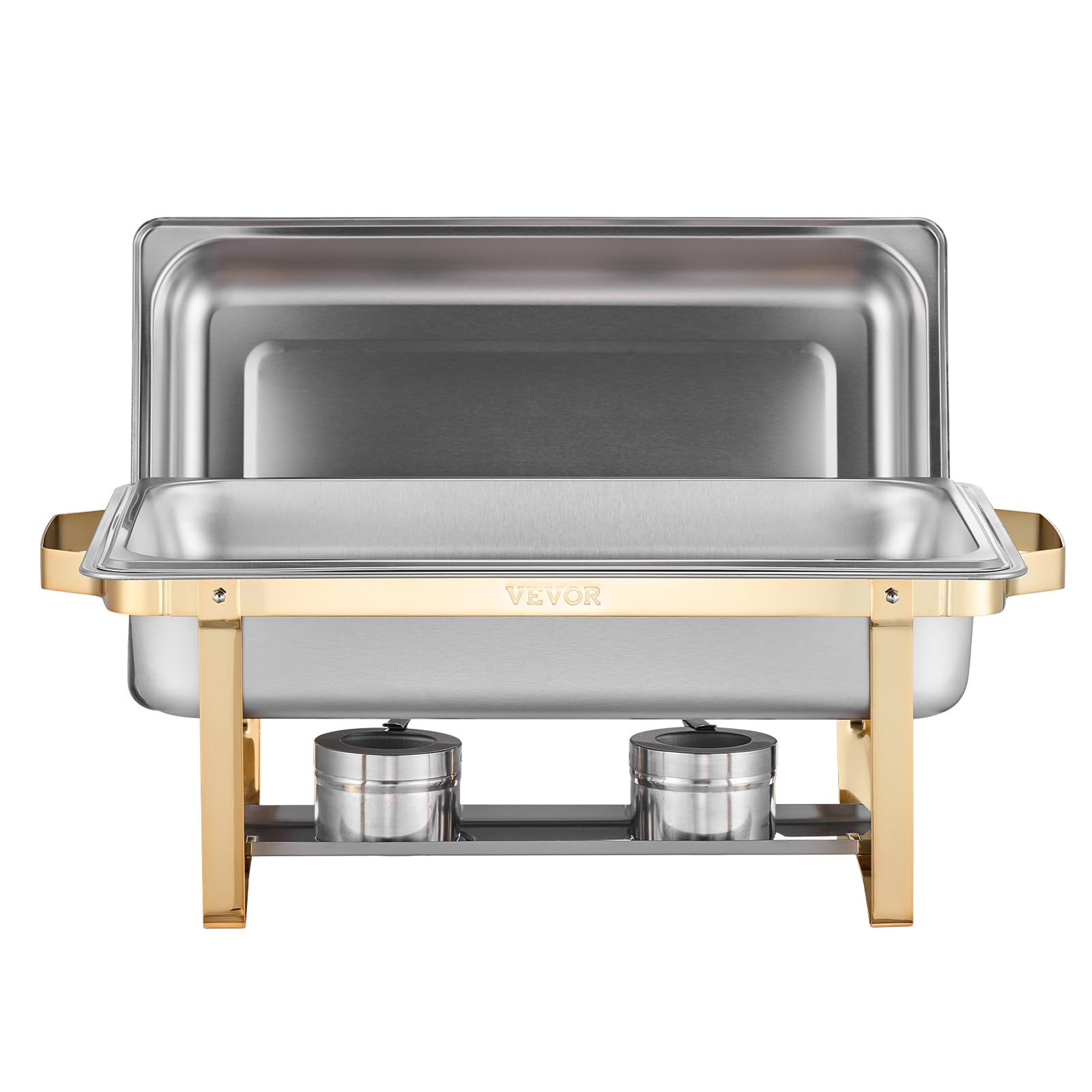 VEVOR Chauffe-Plat 4PCs 7,5 L, Buffet Chauffant Rectangulaire, Réchaud en INOX, avec 2 Bacs Pleine Taille, 6 Bacs Demi-Taille et Couvercle, pour Buffet Libre-Service Hôtel Traiteur Restauration, Doré