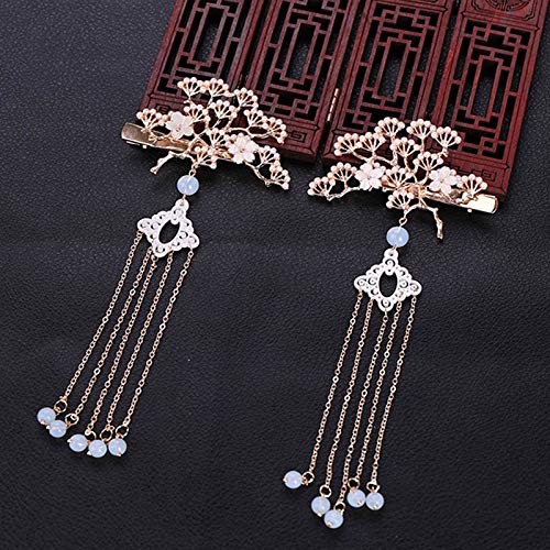 KAIKAI FORSEVEN Classical Flower Simulated Pearls Tassel Hair Clasp Decor Chinese Traditional Style Hair Stick Hair Pin Hanfu Headwear (Metal Color : Style 2)