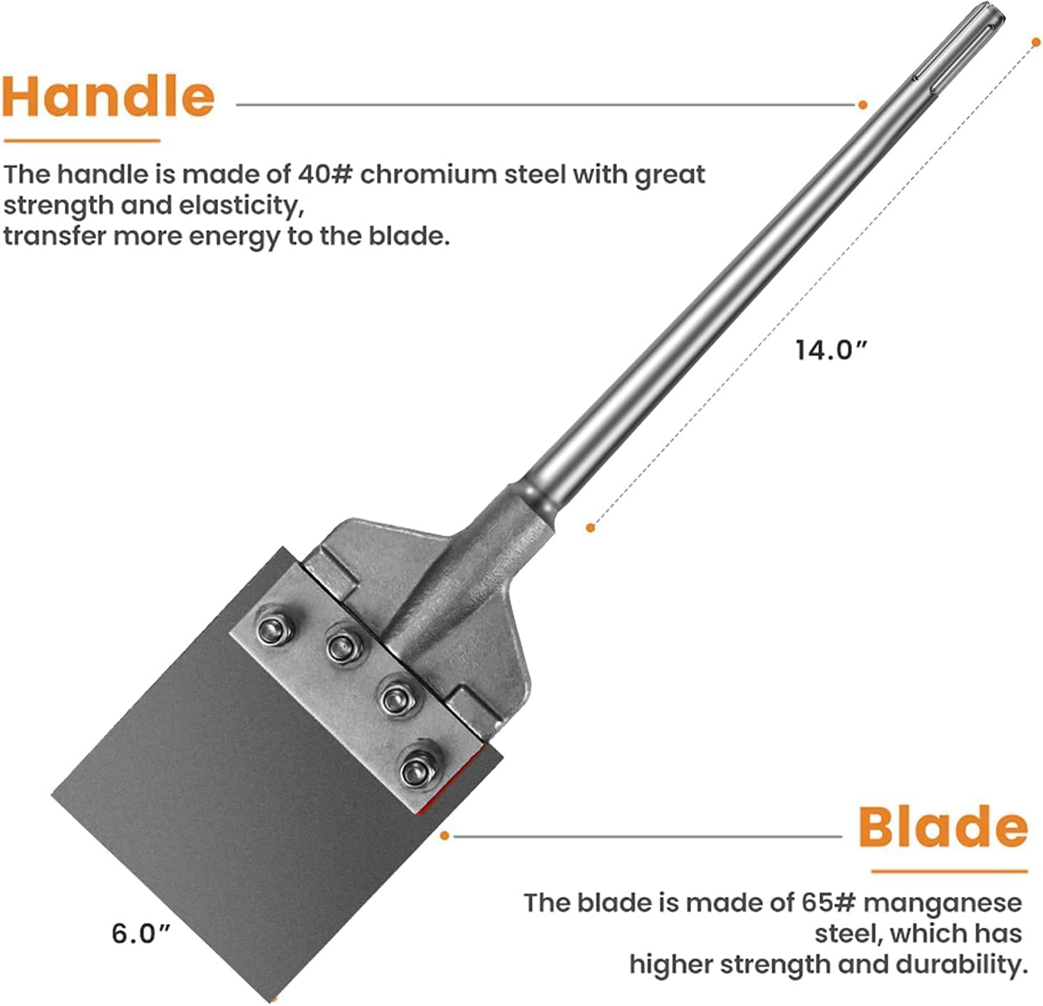ANBULL SDS MAX Floor Scraper, with 25" Long Handle and 6" Heavy Duty Blade for Wide Tile Thinset Grout Adhesive Wallpaper Wood Linoleum Flooring Removal Tool