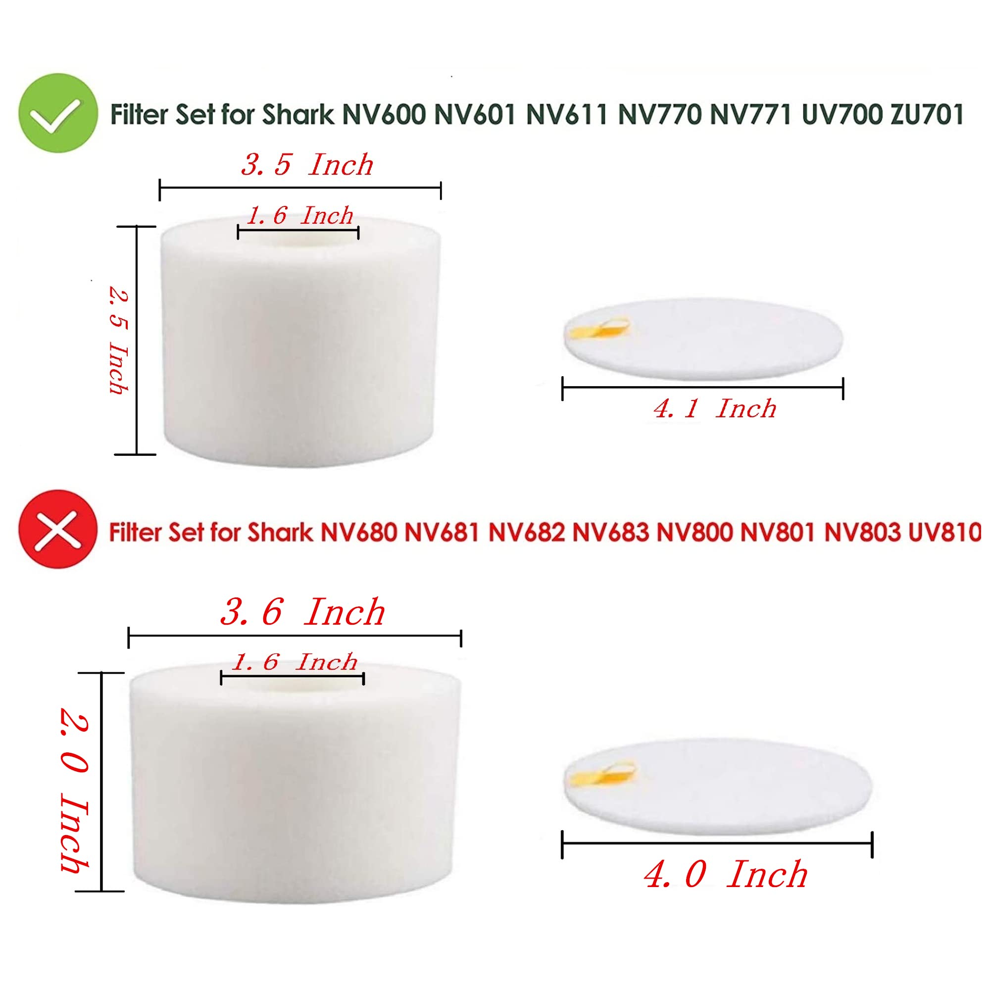 HIMrHEPA 2 Pack Foam & Felt Filter Kit for Shark Rotator NV600 NV601 NV611 NV770 NV771 UV700 ZU701 Vacuum Cleaners. Compare to part # XFF600 & XHF600.
