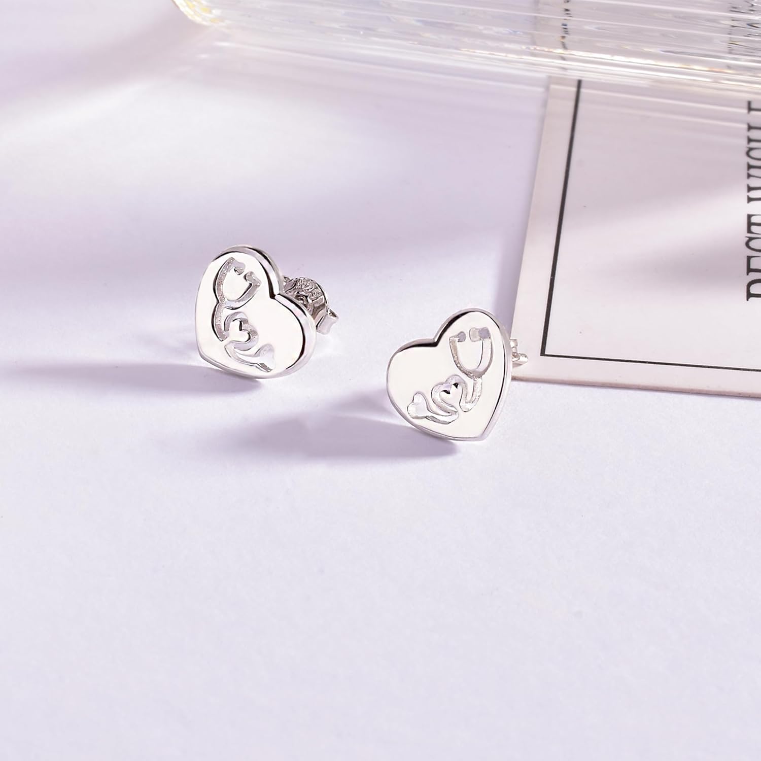 Nurse Earrings for Women Sterling Silver Stethoscope Stud Earrings With Heart Medical Post Elegant Minimalist Jewelry for Practitioner Rn Doctor Student Gifts for Nurses Day Birthday - Image 4