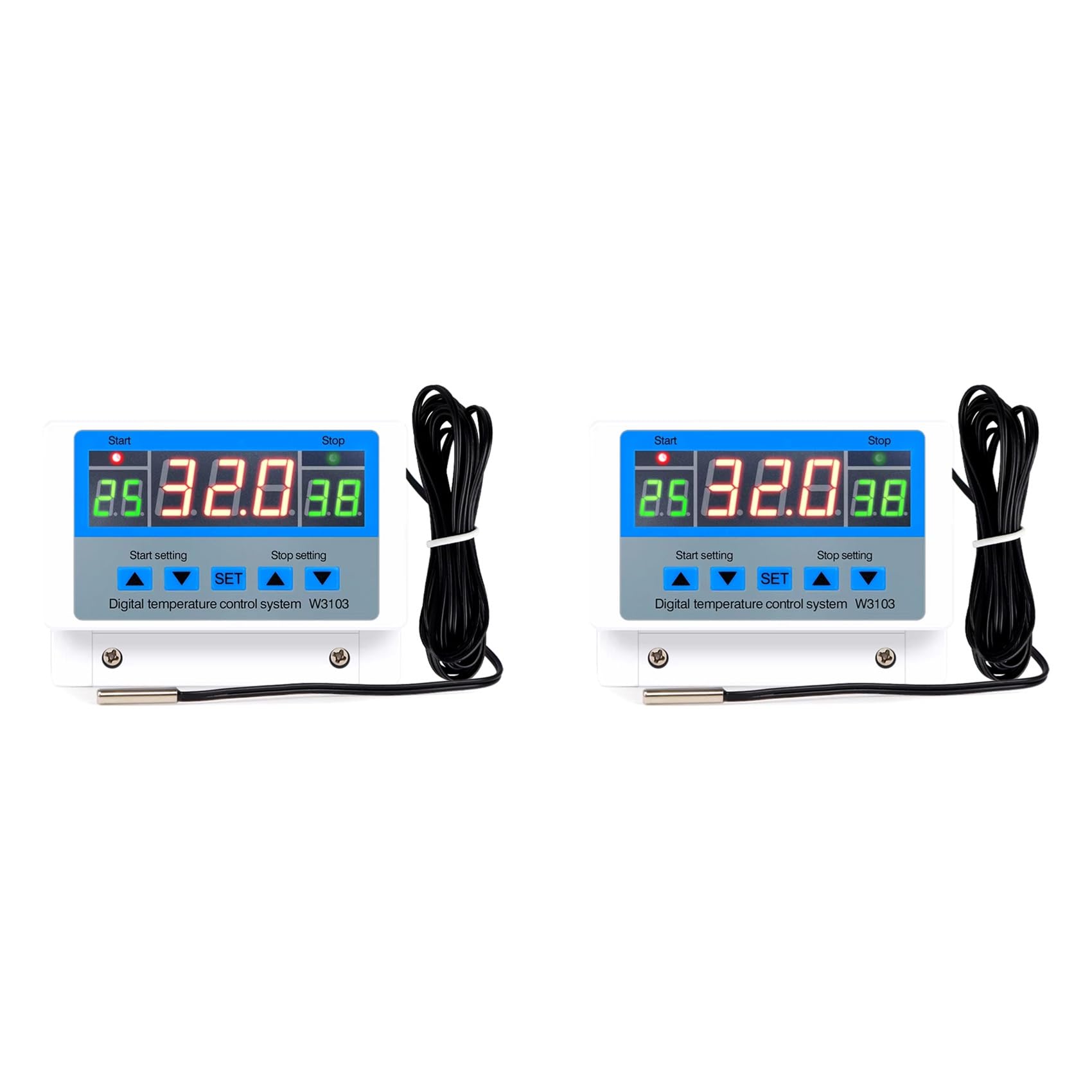 Jnchdghwa As Shown 2X Digital Temperature Controller 220V Max 5000W Digital 30A -19 To 99℃ Temperature Controller Switch Xh-W3103