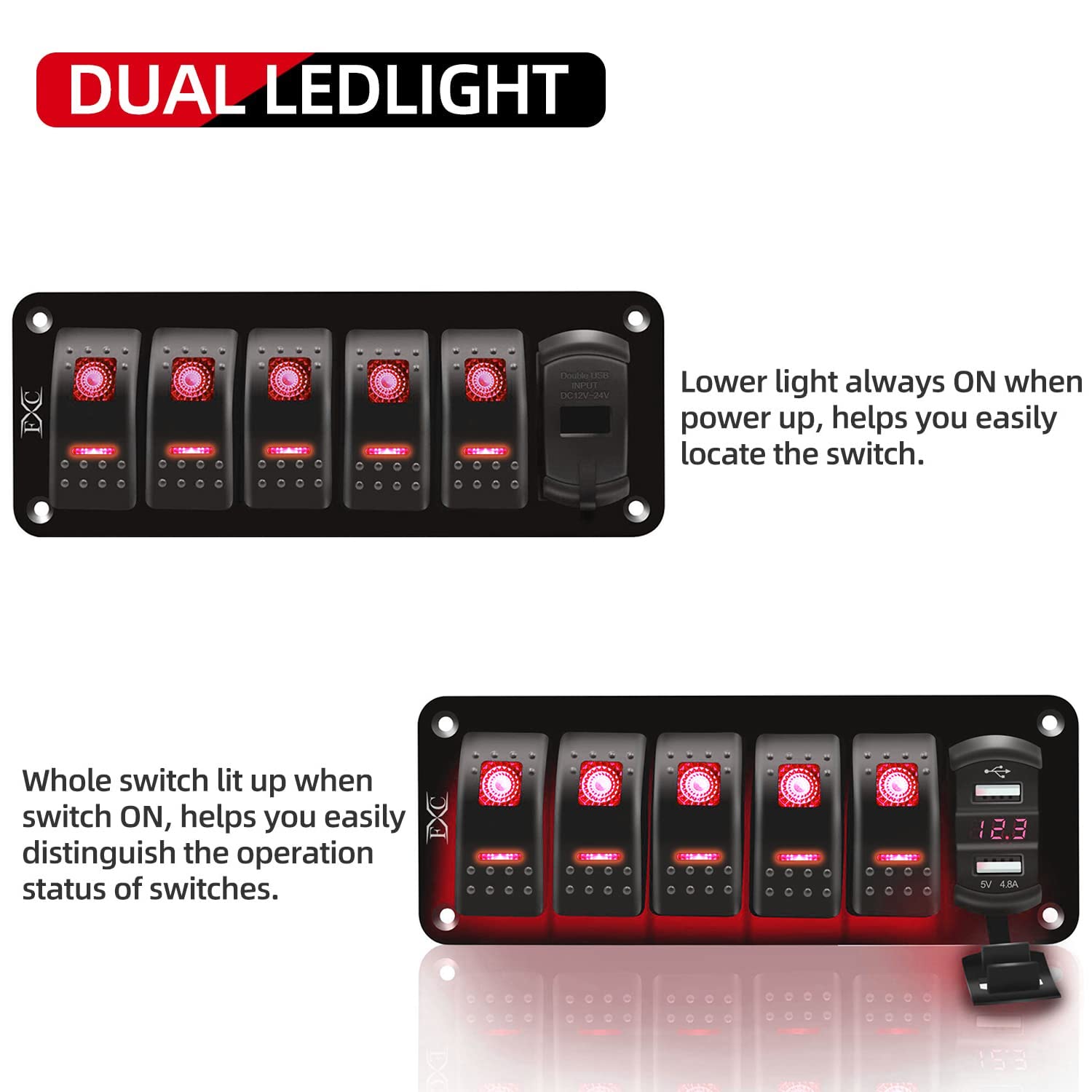 Snapklik.com : FXC 12V 24V DC 5 Gang Rocker Switch Aluminum Panel