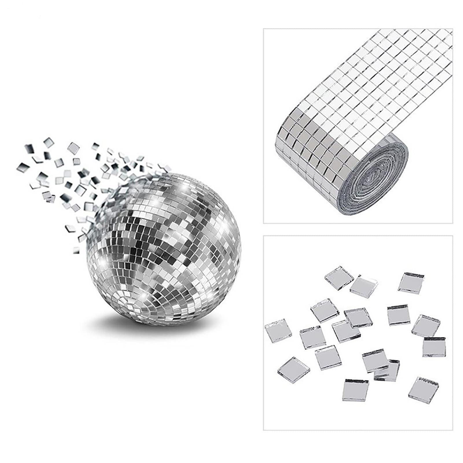 3 Sztuki Samoprzylepne Szklane Lustro Płytki Mozaiki - Małe Kwadratowe Naklejki 4x100 Cm dla DIY Craft Dekoracje, Disco Ball na Imprezę (Srebrny)