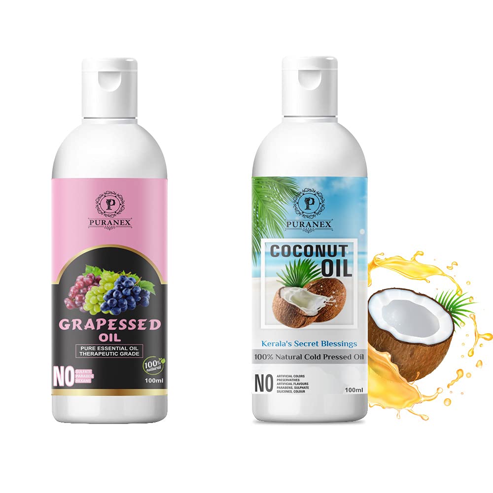 PURANEX 100% PURE & NATURAL GRAPESEED OIL & COCONUT OIL 100ML (COMBO PACK OF 2) 200 ML