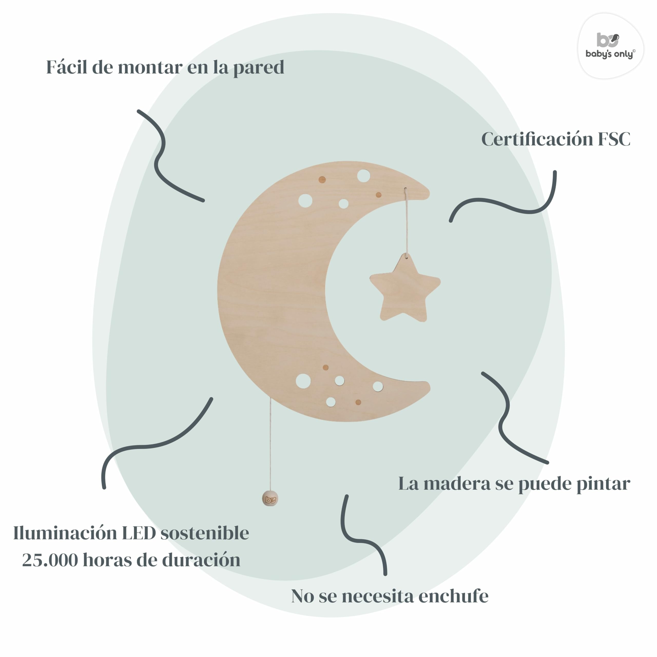 Baby's Only - Lámpara de pared luna Wonder - Marrón - 30x25 cm