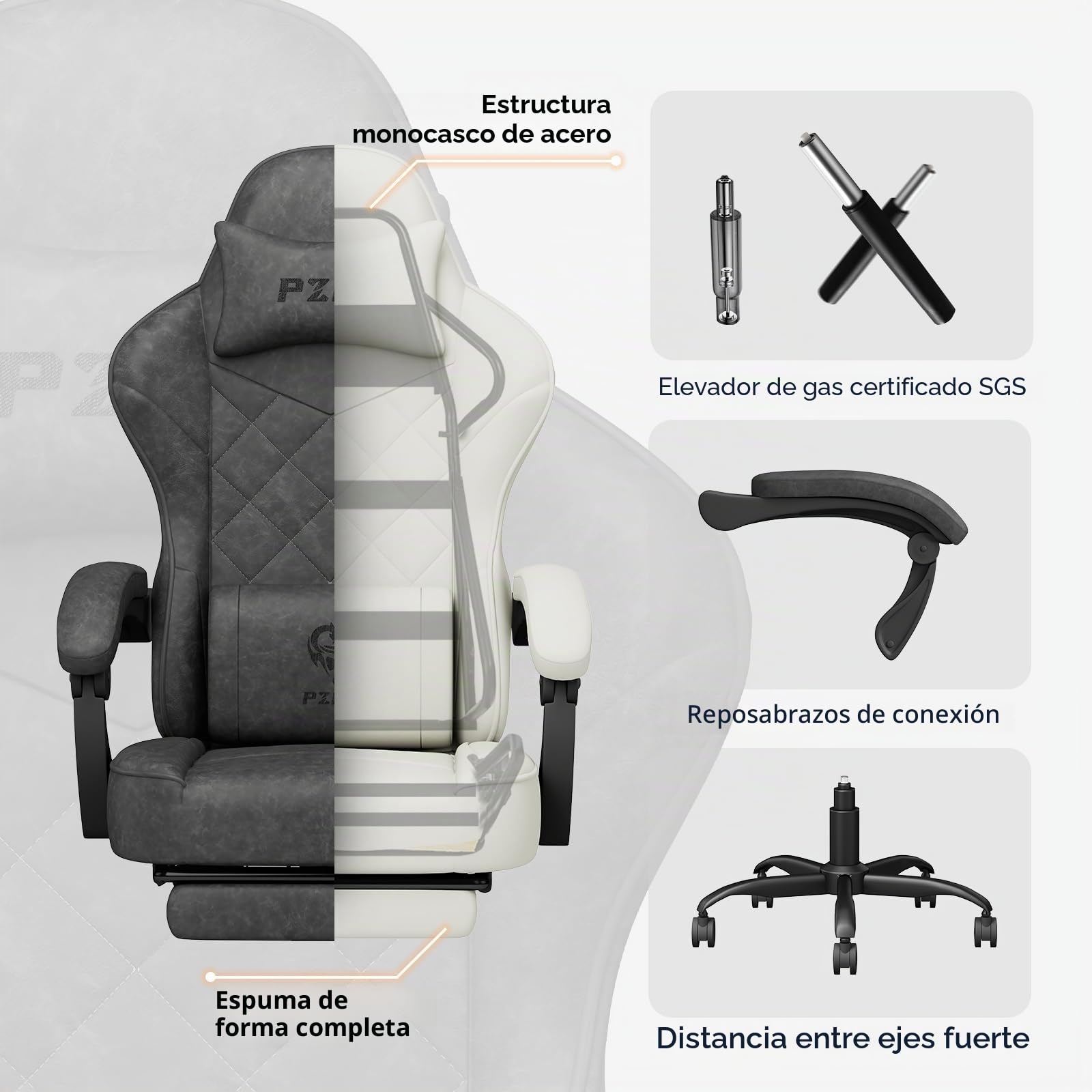 PZDO Silla Gaming Ergonómica Silla de Oficina con Tejido de Alta Tecnología, Silla Gamer Silla Ordenador con Reposapiés, Cadeira Gaming Chair de Ordenador, Adultos, Adolescentes (Negro)