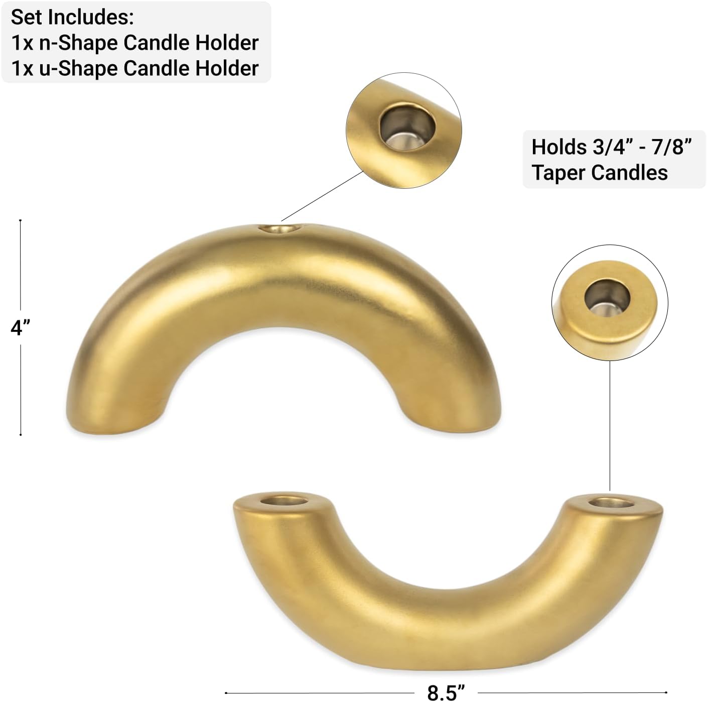 Taper Candle Holder Set - Candle Stick Holders for Dining Room Table, Entryway Table, or Fireplace Mantel - Modern Candelabra Home Decor (Gold)