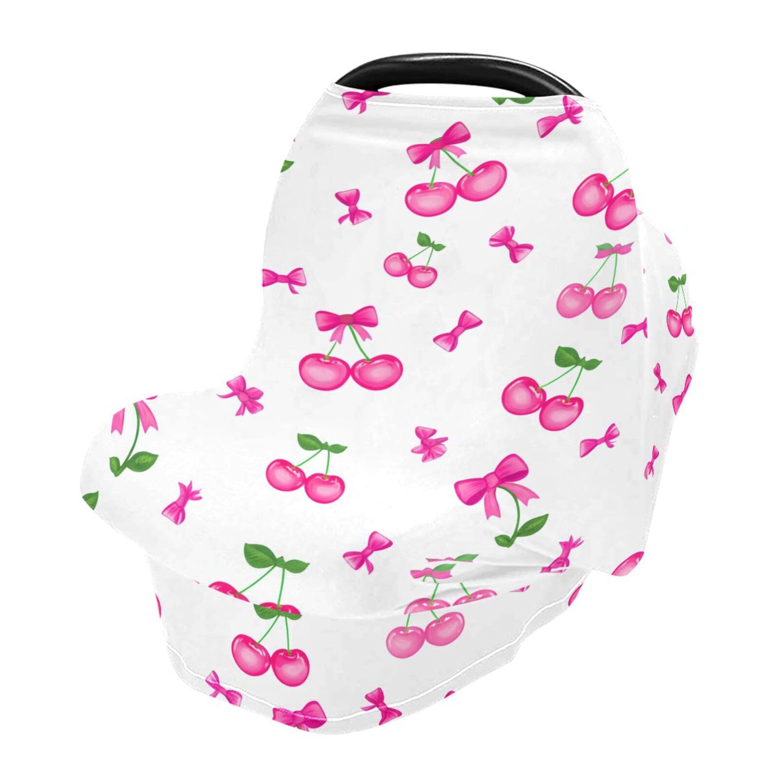 Bulletgxll Cherries and Bows Car Seat Covers for Babies Breathable Nursing Breastfeeding Cover Multi-Use Infant Carseat Canopy and Stroller Cover for Boys Girls