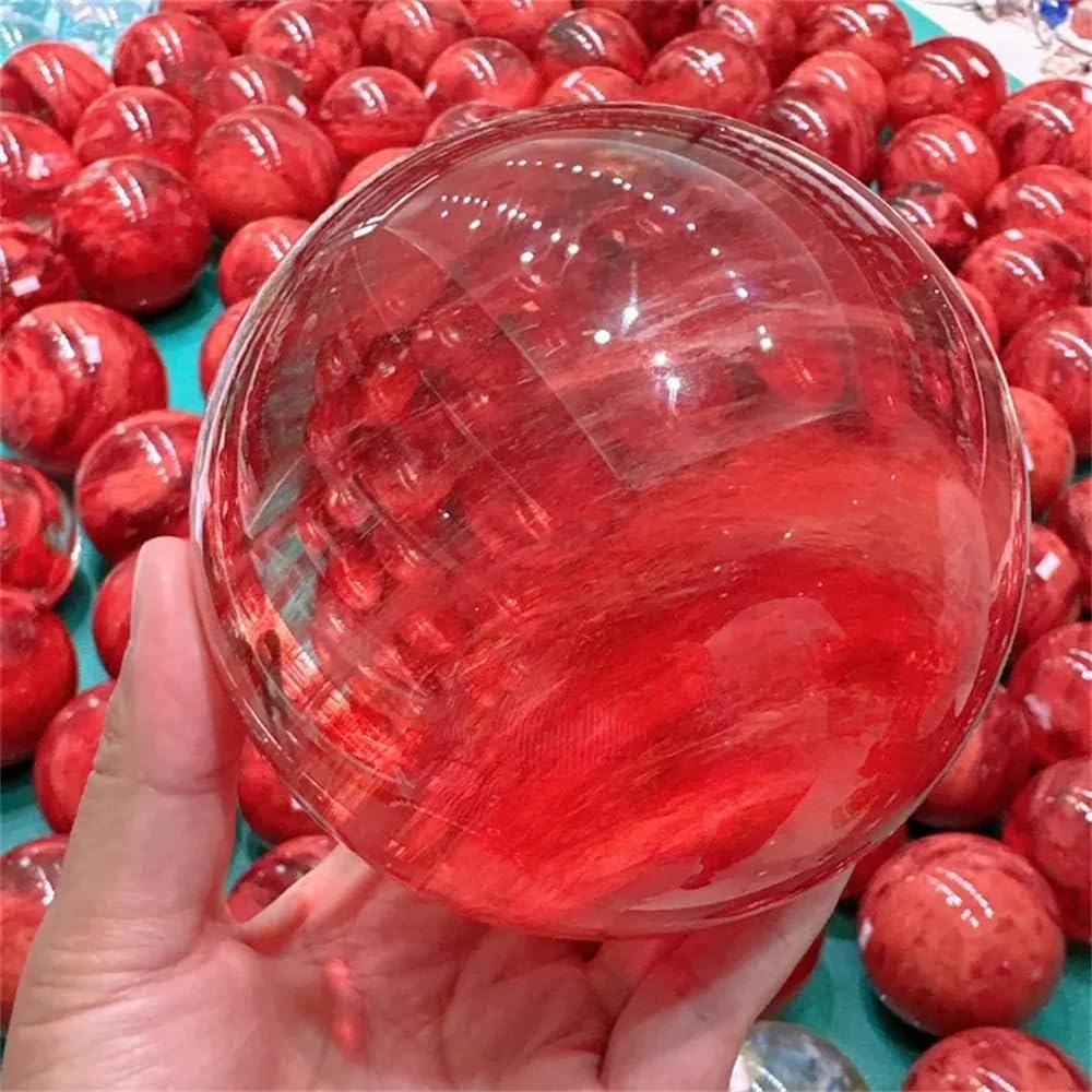 1 Bola de Cristal Rojo Fundido de 8-9 cm, decoración de Estilo Bohemio, Figura Brillante for la Entrada del hogar o la Oficina. Cristal Natural en Bruto
