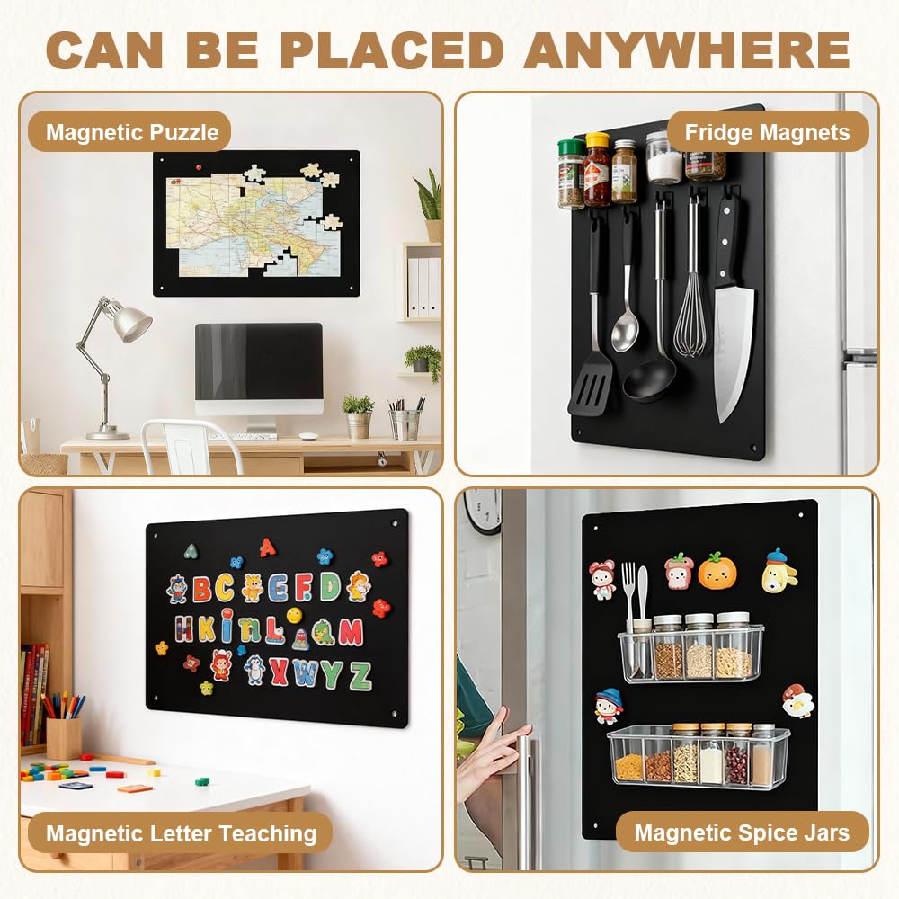 2 pièces Tableau Magnetique Mural Noir 43 X 30 X 0.06cm, Tableau Aimanté Mural, Plaque Aimantée pour Afficher des Notes et des Photos, Plaque Magnétique pour Bureau, Cuisine, Réfrigérateur