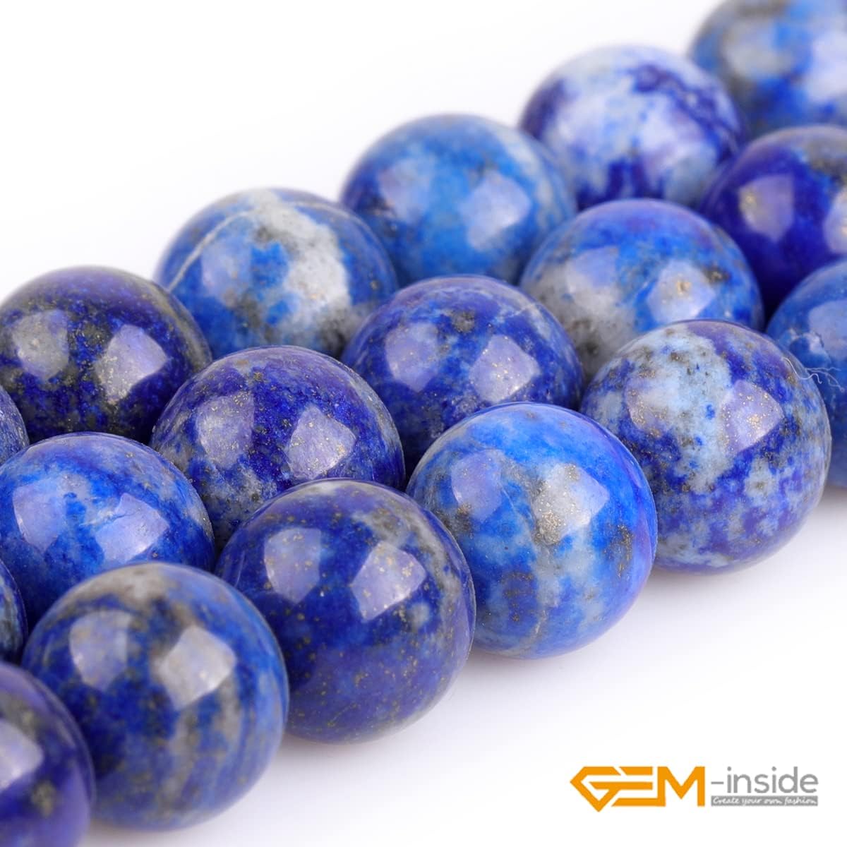 GEM-Inside Genuine Lapis Lazuli Gemstone Loose Beads Natural 10mm Round AA Grade Blue Crystal Energy Stone Power Beads for Jewelry Making 15"