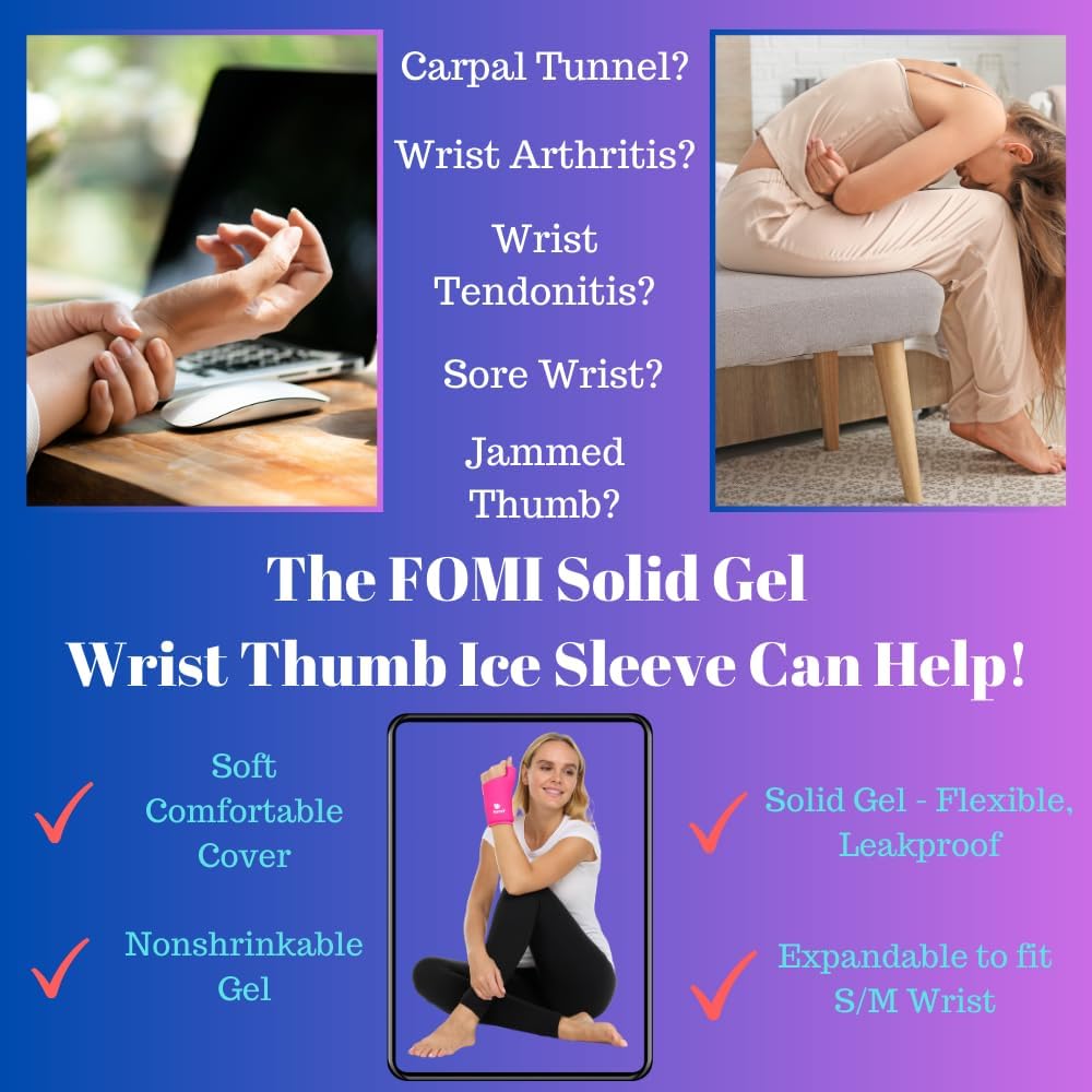 FOMI Wrist Solid Gel Ice Pack | Hot Cold Hand and Thumb Compression Sleeve Wrap for Carpel Tunnel, Arthritis, Tendonitis, Bruises, Swelling, Sports Injuries Pain Relief (Pink - Small/Medium) - Image 3