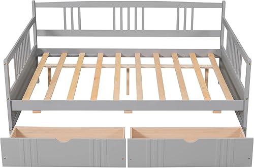 Miniatura 4 de Bellemave Sofá cama de tamaño matrimonial, sofá cama de madera con cajones, sofá cama con cajones de almacenamiento, sofá cama de doble uso para
