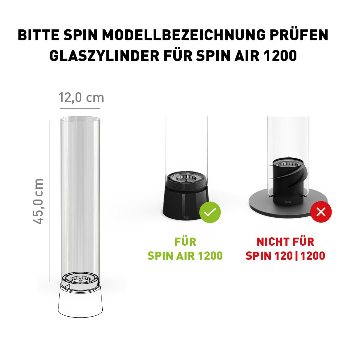 höfats - Spin air 1200 Glaszylinder - Ersatzglas für Spin air 1200 Tischfeuer aus hitzebeständigem Borosilikatglas - original Zubehör, Ersatzteil für Spin air 1200 Tischkamin - Ø 12 cm, Höhe 45 cm